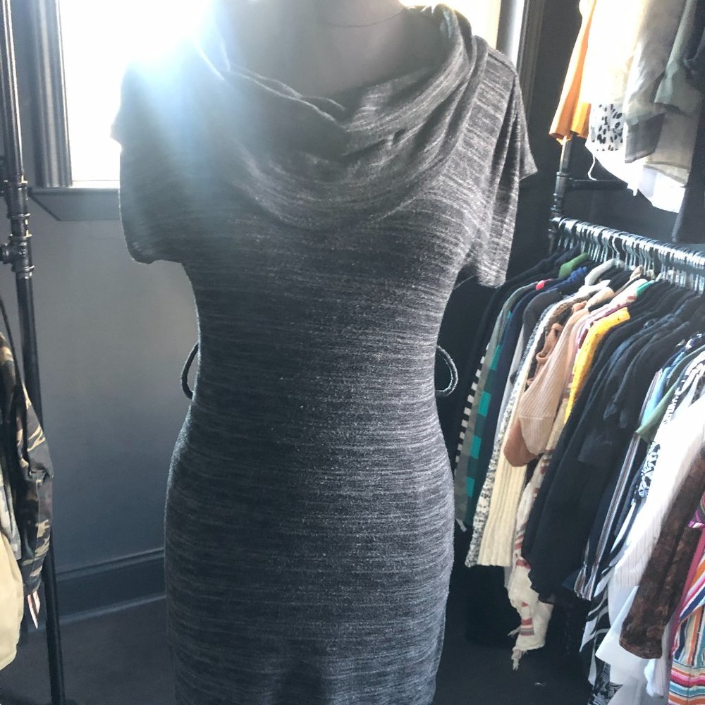 Black & Gray Striped Sweater Dress